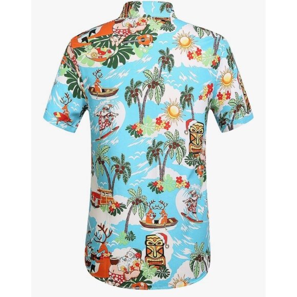 SSLR Hawaiian Santa Print Santa Mens S Short Sleeve Button-Down Shirt - Picture 3 of 8
